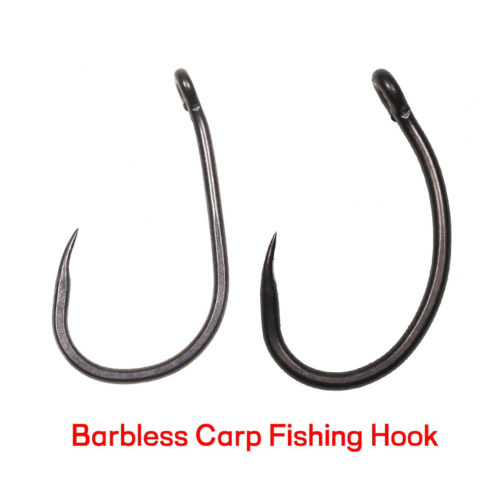 Fishing Hook Barbless - เบ็ดตกปลาคาร์พสีดำด้าน 50 ชิ้น แบบไม่มีเงี่ยง ปลายงอ ตัวเบ็ดโค้ง