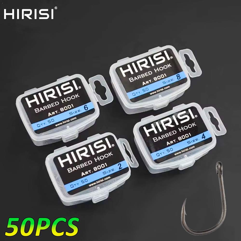 Fishing Hook Assortment - Hirisi 50 ชิ้น Barbed เคลือบปลาคาร์พตะขอตกปลา Eye