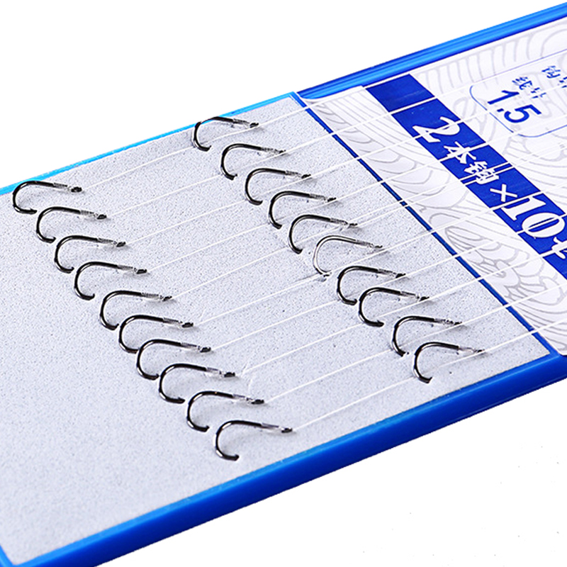 Fishing Hook Assortment - 10 คู่ตะขอตกปลา Tippet 45 ซม.ชุดเหล็กคาร์บอนคู่สายตกปลาตะขอปลาหนามปลาคาร์พตกปลา