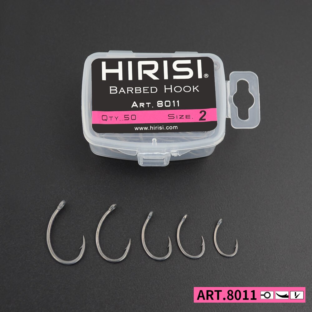 Fishing Hook Circle - Hirisi ปลาคาร์พตะขอตกปลา 50 ชิ้น PTFE เคลือบเหล็กคาร์บอนสูงตะขอหนามในกล่อง