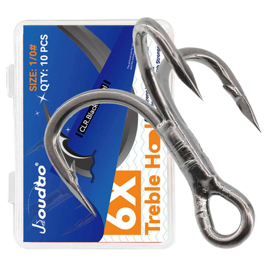 Fishing Hook Assortment - 6X ตกปลา TREBLE Hooks สีดํา 10