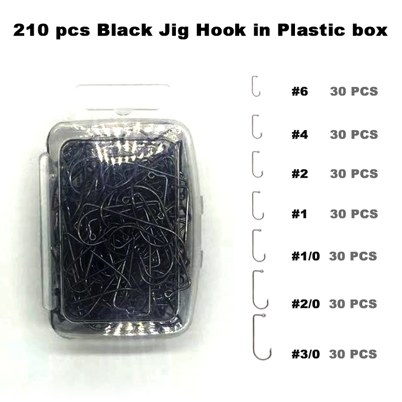 Fishing Hook Assortment - Adygil DIY ตกปลา210 Pcs สีดำเบ็ดเกี่ยวสำหรับหัวกลม Jig