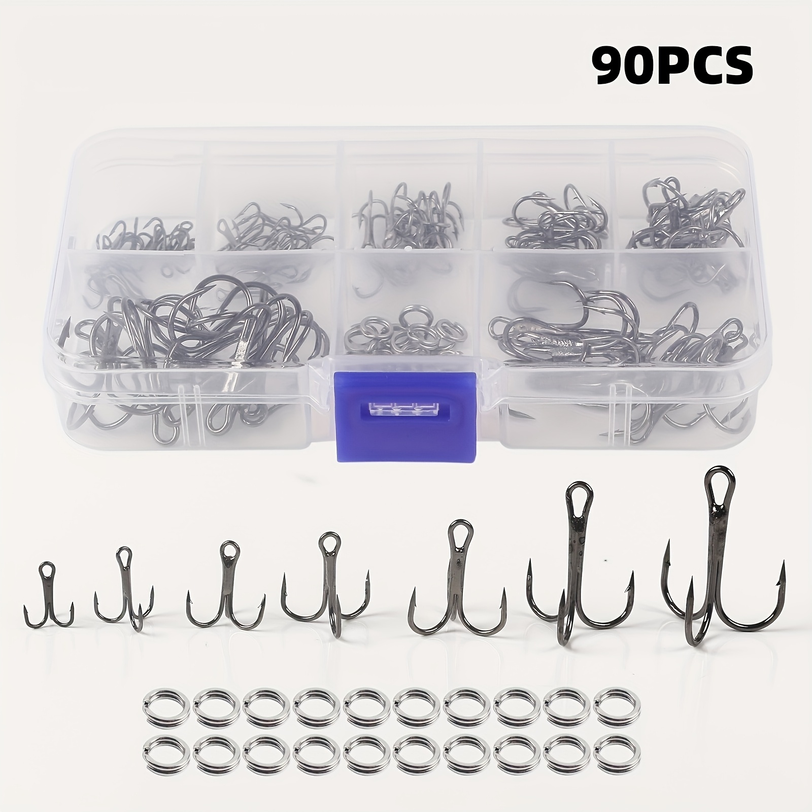 Fishing Hook Assortment - ชุดเหยื่อตกปลา 90 ชิ้น/ชุด พร้อมตะขอสามทางและห่วงแยก ตะขอรูปผีเสื้อประดับเลื่อม