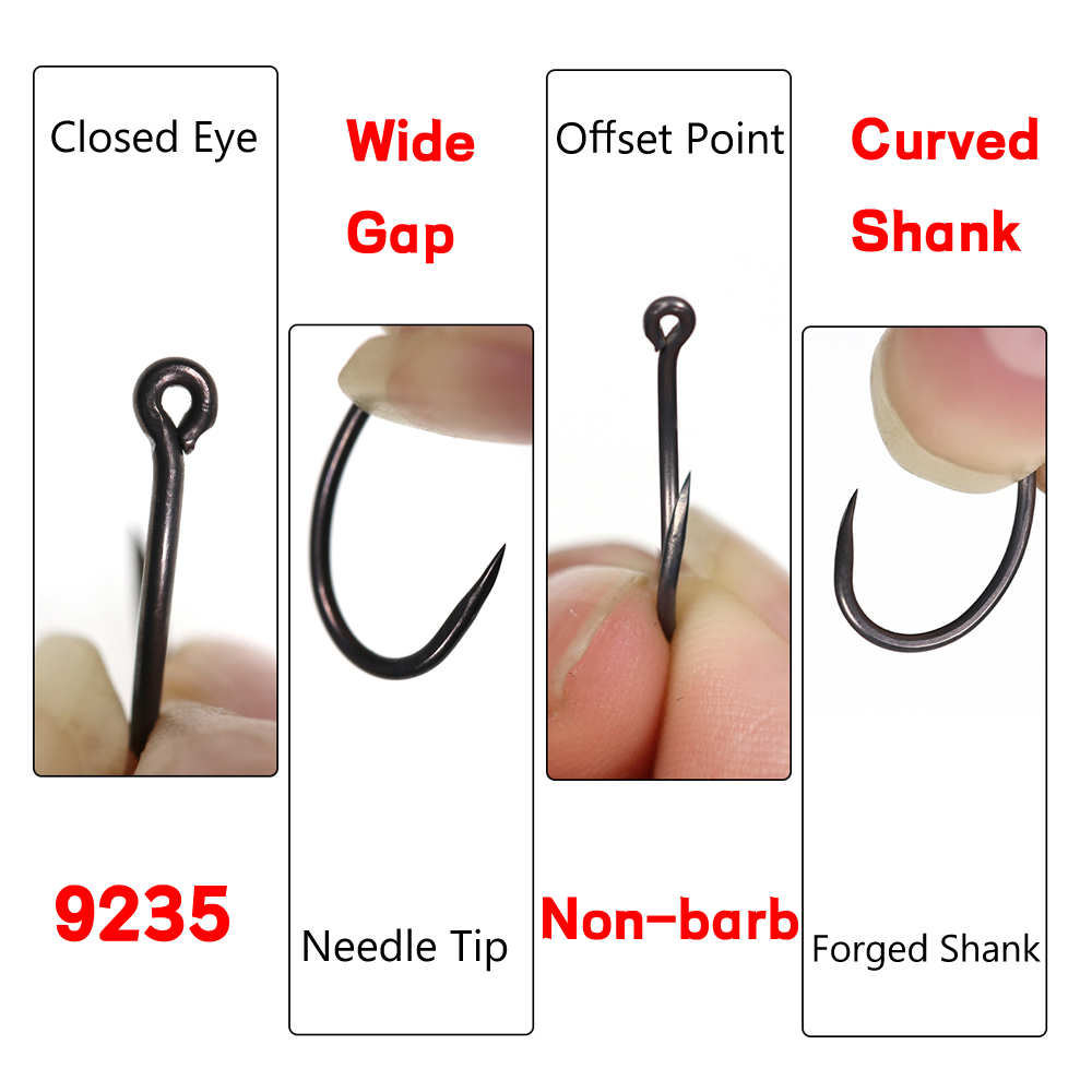 เบ็ดตกปลาคาร์พสีดำด้าน 50 ชิ้น - Fishing Hook Barbless บทวิจารณ์และราคา